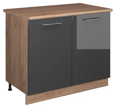 Produktbild von Spülenunterschrank Vicco Fame-Line Anthrazit Hochglanz/Goldkraft Eiche 100 cm, AP Eiche, Model 61957