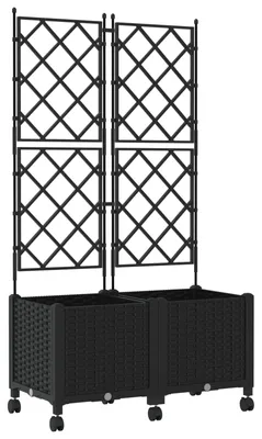 Immagine prodotto di vidaXL Vasi da fiori con supporto a graticcio e ruote, 2 pezzi, colore nero, materiale: PP