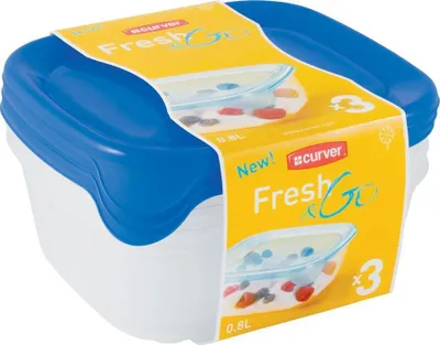 Immagine prodotto di Set di 3 contenitori per alimenti F&G 0,8 L blu trasparenti