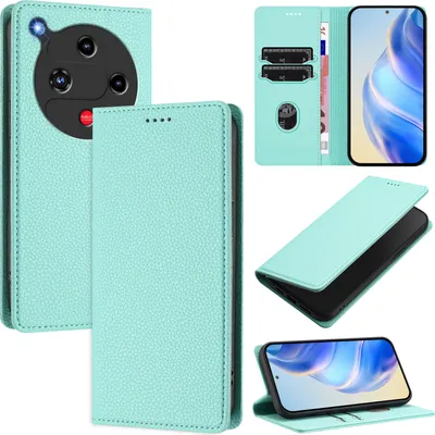 Produktbild von Litchi Leder Handyhülle für ZTE Nubia Focus 2 Wallet Kartenfächer Standfunktion Hülle Türkis