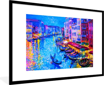 Produktbild von MuchoWow® Gerahmtes Poster Malerei - Italien - Boot - Wasser - Architektur 90x60 cm - Poster mit Schwarzem Bilderrahmen Wandposter Rahmen Foto Bilder - Wanddekoration - Fotos
