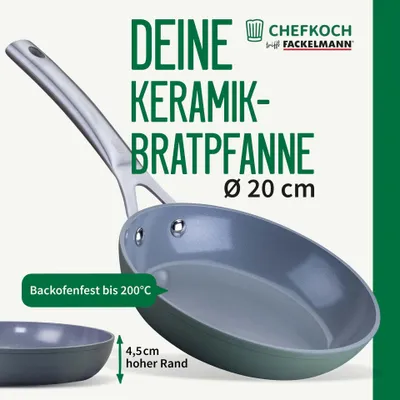 Produktbild von Chefkoch trifft Fackelmann Keramik-Pfanne 20 cm aus recyceltem Aluminium Bratpfanne mit keramischer Antihaftbeschichtung, backofengeeignet, für alle Herdarten
