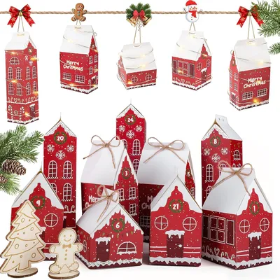 Imagen del producto de Calendario de adviento para rellenar - Set de 24 unidades - Cajas de regalo navideñas para colgar - Calendario de adviento con pegatinas de números