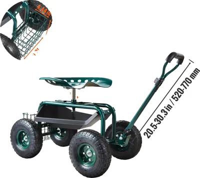 Obrázok produktu pre Záhradný vozík na kolieskach, ergonomický dizajn, nastaviteľné riadenie, zelený