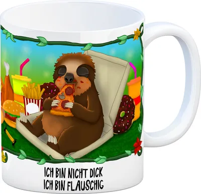 Produktbild von Kaffeebecher mit fressendes Faultier Dschungelmotiv und Spruch: Ich bin nicht