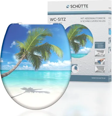 Immagine prodotto di Sedile WC SCHÜTTE CARRIBEAN, sedile WC in duroplast con chiusura morbida e sgancio rapido, sedile WC con motivi stampati