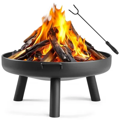 Immagine prodotto di FCH focolare a legna senza fumo Ø 80 cm con attizzatoio, cesto per il fuoco e barilotto antiscintilla per riscaldamento/BBQ grill, giardino terrazza
