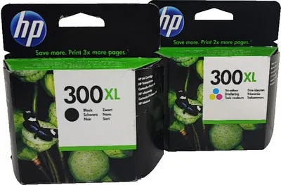 Two HP 300XL ink cartridges in their original packaging, displayed against a white background.