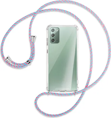 Produktbild von Handykette Backcover-Schutzhülle mit Band (Metall silberfarben) für Samsung Galaxy Note20 4G/5G (N980,N981) - pink/mint