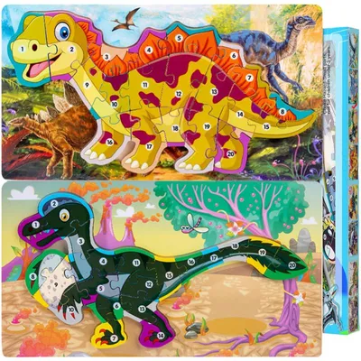 Obrázok produktu pre Drevené puzzle Montessori pre deti, dinosaury, počítanie, 20 dielikov, 2 kusy