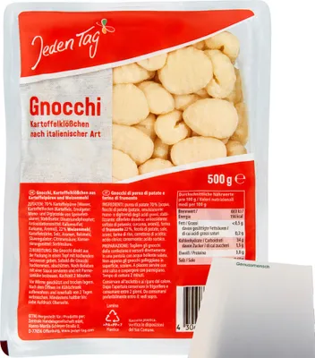 Produktbild von Jeden Tag Gnocchi Kartoffelklößchen nach italienischer Art (500g Packung) + usy Block