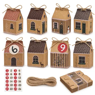 Adventskalender zum Befüllen, 24 Haus-Schachteln, DIY-Set