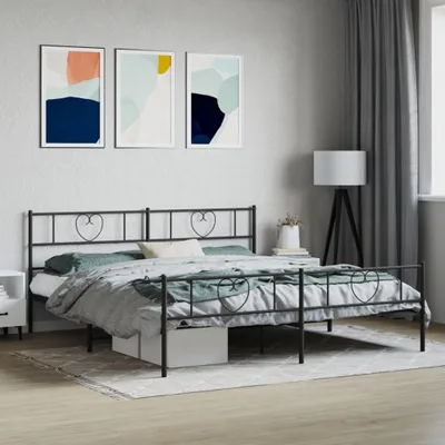 Zdjęcie produktu dla Maison Exclusive – rama łóżka z zagłówkiem i podnóżkiem, metalowa, czarna, 200 x 200 cm