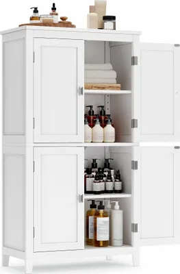 Zdjęcie produktu dla Szafka łazienkowa 110 cm z 4 drzwiami biały MDF skandynawski