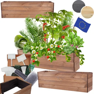 Produktbild von MODO24 Hochbeet Holz, Pflanzkasten, Massivholz, Kiefer, Kräuterbeet, Blumenkasten, Garten, Terrasse, 36x120x30 cm, Braun, ZP06