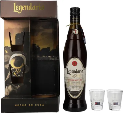 Produktbild von Legendario Elixir de Cuba 34% Vol. 0,7l in Geschenkbox mit 2 Gläsern
