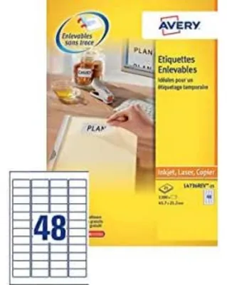 Produktbild von Avery ablösbare Etiketten Weiß 210x297mm Laser/Tintenstrahl 25 Stk.