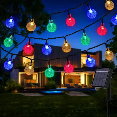 Produktbild von 9.5m 50LEDs Solar Blase Kugel Lichterkette 8 Beleuchtungsmodi Außen Party Garten Deko Lichterketten, Bunt