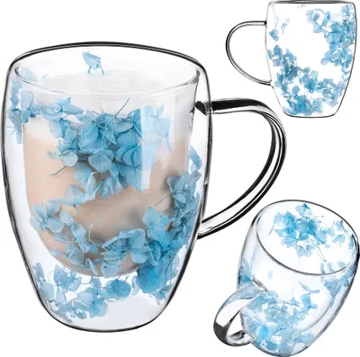Immagine prodotto di KADAX bicchieri da caffè a doppia parete 350ml, 1 set, blu, bicchieri termici per tè e caffè, bicchieri da tè in vetro borosilicato, tazza da caffè con fiori secchi, tazza da tè