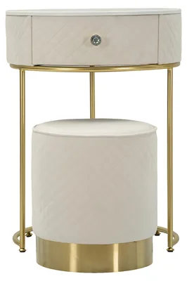 Imagen del producto de Tocador de terciopelo color crema con taburete y patas doradas, juego de 2 piezas – Muebles elegantes para el dormitorio
