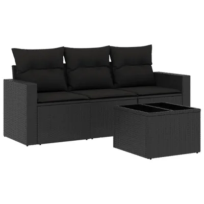 Produktbild von vidaXL 4-tlg. Garten-Sofagarnitur mit Kissen Schwarz Poly Rattan