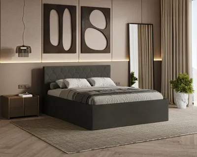 Produktbild von Polsterbett RADIUS mit Kopfteil, 180x200 cm, Doppelbett mit Bettkasten und Lattenrost aus Holz, Velourstoff, Farbe: Dunkelgrau