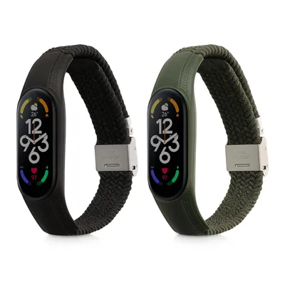 Image de kwmobile 2x Bracelet de sport compatible avec le bracelet Xiaomi Mi Band 7 - Set de bracelets de sport de remplacement en nylon pour le fitness tracker - noir vert
