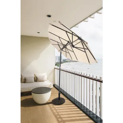Produktbild von Balkon Sonnenschirm 300x150 cm UPF50 drei Kuppeln Sonnenschutz Gartenschirm Terrassenschirm Balkonschirm Sonnenschutzschirm Strandschirm Natur