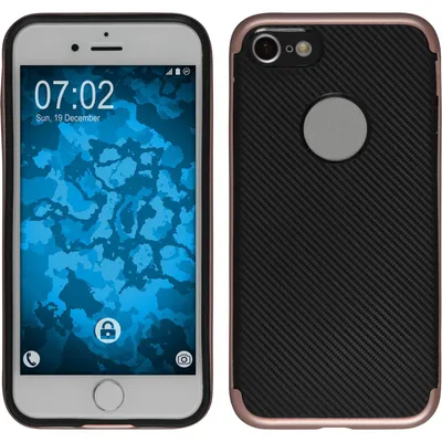 Produktbild von PhoneNatic Hybridhülle kompatibel mit Apple iPhone 8 - Carbonoptik Roségold Cover Schutzhülle + 2 Schutzfolien