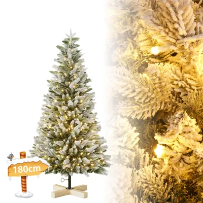 Produktbild von LARS360 Künstlicher Weihnachtsbaum 180 cm mit Holzständer und LED-Beleuchtung, TYP D, Schnee-Effekt, PVC & PE, 8 Lichtmodi, warmweiß