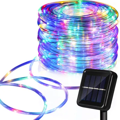 Produktbild von Fiqops LED Leuchtschlauch Solar Lichterkette Aussen,mit Timer & 8 Modi,Lichterschlauch Solar Außen,Solarlichterkette Balkon,Bunt,32 Meter,300 LEDs