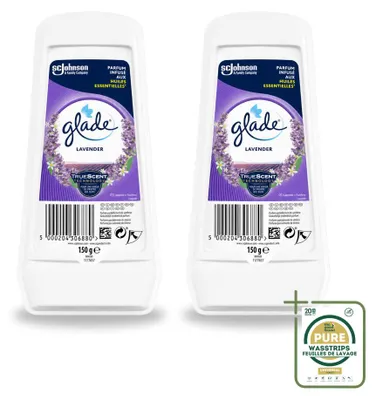 Imagen del producto de 2 unidades de ambientador en gel Glade, aroma lavanda y aloe vera, 150 g, pack ahorro