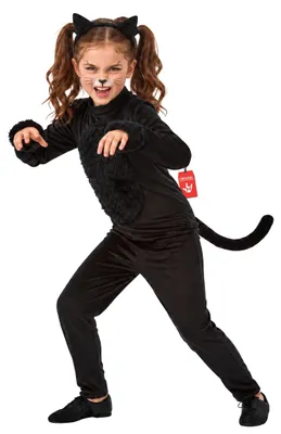 Katzenkostüm für Mädchen, schwarz, mit Ohren & Schwanz, S