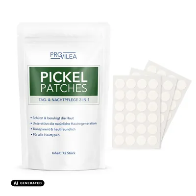 Produktbild von Provilea Pickel Patches | Tag- & Nachtpflege | Schützt und beruhigt die Haut | Inhalt: 72 Patches, KI-generiertes Bild