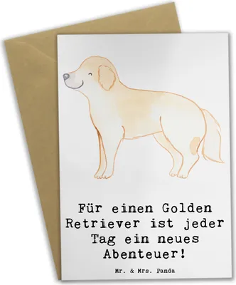 Produktbild von Mr. & Mrs. Panda Glückwunschkarte Golden Retriever Abenteuer - Weiß - Geschenk, Grußkarten, Spielhund, einladungskarten, Hunderasse, Klappkarte, liebevoller Hund