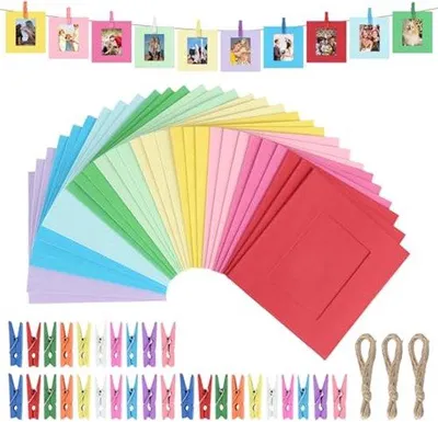 Obrázek produktu pro Ultiluxe Papírové Rámečky na fotografie - 30 kusů - Zavěšené rámečky - Foto girlandy - 9 x 9,5 cm - S dřevěnými svorkami - Ná dekorace - Průhledný