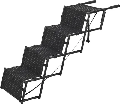 Produktbild von Hundetreppe Colchester Haustiertreppe Einstieghilfe 4-stufig faltbar bis 55 kg für kleine und große Hunde Metall/Polyester Schwarz