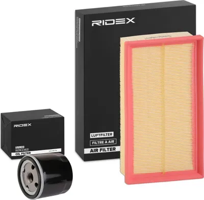 Produktbild von RIDEX Filterset Inspektionspaket Filtersatz für VW Golf V Schrägheck (1K1) für FORD Fiesta Mk6 Schrägheck (JA8, JR8) Fiesta Mk5 Schrägheck FOCUS