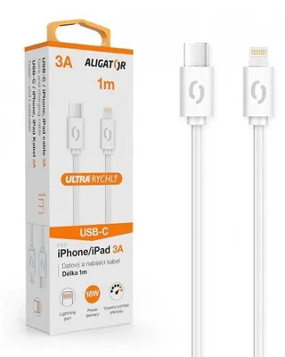 Zdjęcie produktu dla Kabel do transmisji danych ALIGATOR POWER 3A, USB-C/lightning biały