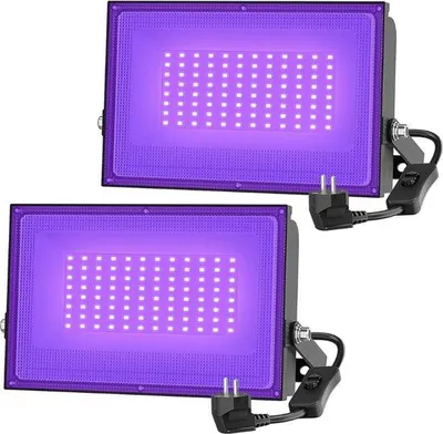 Zdjęcie produktu dla 2 sztuki lamp UV LED o mocy 50W, czarne światło, reflektor efektów świetlnych UV, oświetlenie efektowe do imprez, oświetlenie sceniczne, z wtyczką EU