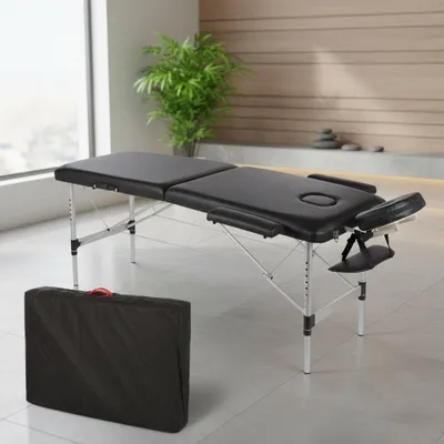 Obrázok produktu pre Masážny stôl 2 zóny Hliníková čierna terapeutická lavica Kozmetický stôl Mobilný skladací