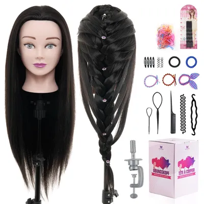Image de Solidchoice - Tête de mannequin de coiffure avec 50 % de cheveux naturels et support