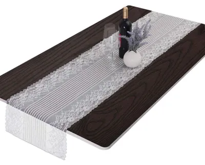 Immagine prodotto di Runner da tavolo rettangolare in pizzo con ricamo, bianco, 87 x 39 cm