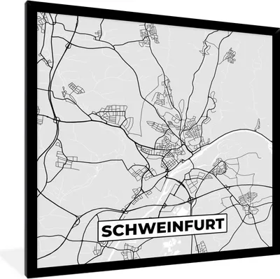 Produktbild von MuchoWow® Gerahmtes Poster Stadtplan - Schweinfurt - Deutschland - Karte 40x40 cm - Poster mit Schwarzem Bilderrahmen Wandposter Rahmen Foto Bilder - Mit Rahmen - Wanddekoration Schlafzimmer