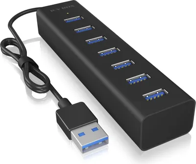 Produktbild von USB3.0 HUB 7Port ICY BOX aktiv mit Netzteil Aluminium Black