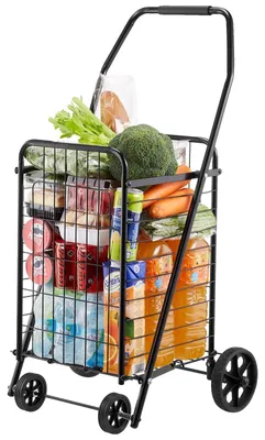 Imagen del producto de Carrito de compras VEVOR, plegable, con ruedas giratorias y capacidad de carga de 40,8 kg, con un volumen de 39 litros. Ideal para compras, transporte de ropa, camping, alimentos y equipaje. Color: