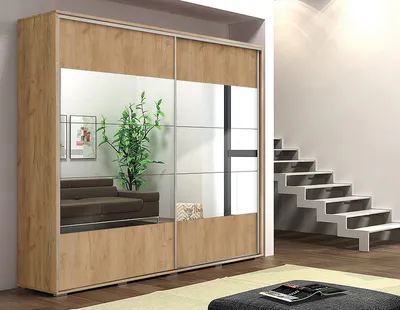 Produktbild von A17 Schlafzimmerschrank mit 2 Schiebetüren, Spiegel - Craft Gold - 100 x 62 x 245 cm