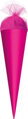 Produktbild von Bastel-Schultüte pink klein - 50 cm rund - mit pinkfarbenem Tüllverschluss