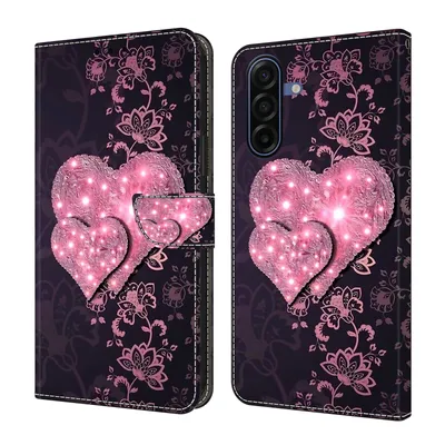 Produktbild von CLM-Tech Handyhülle kompatibel mit Samsung Galaxy A27 5G Hülle - Tasche aus Kunstleder - Klapphülle mit Ständer und Kartenfächern - Schutzhülle Wallet Case Cover rosa Herzen