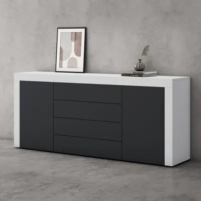 Produktbild von doporro Sideboard Kommode in Weiß matt und Anthrazit matt 167x36 cm Aufbewahrungsschrank Holz Bodenstehend für Ihren Wohnbereich Schrank 03
